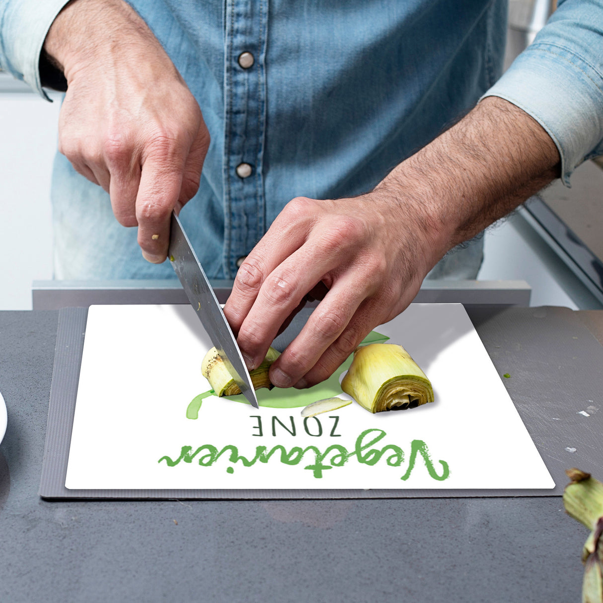Blatt Schneidebrett aus Glas Glas mit Spruch Vegetarier Zone