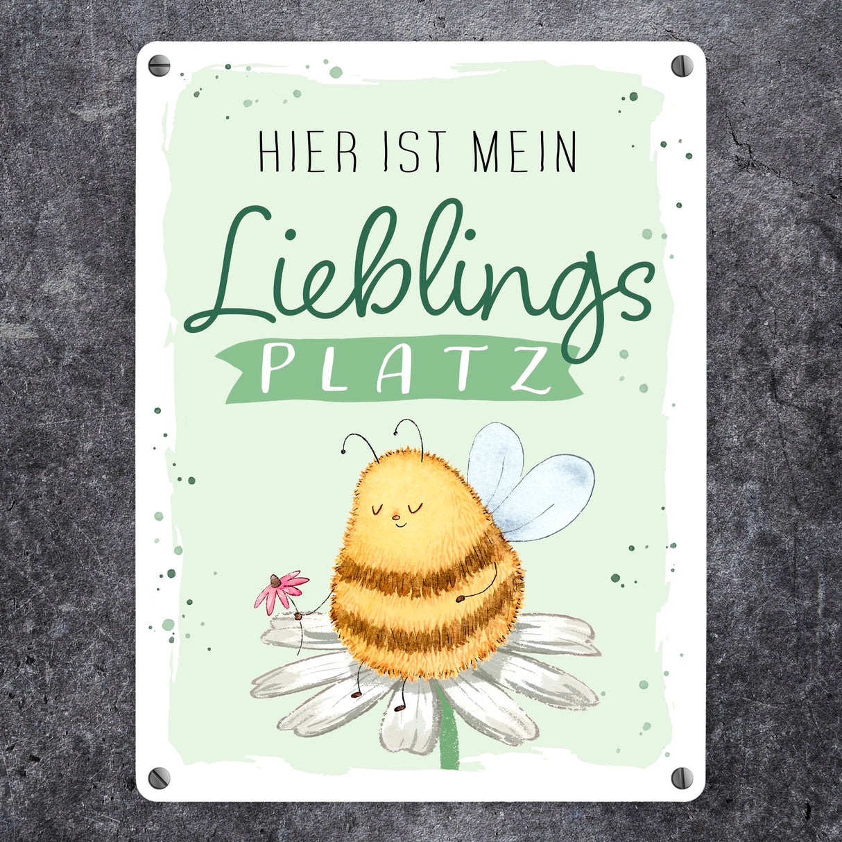 Pummel Biene Metallschild in 15x20 cm mit Spruch Hier ist mein Lieblingsplatz