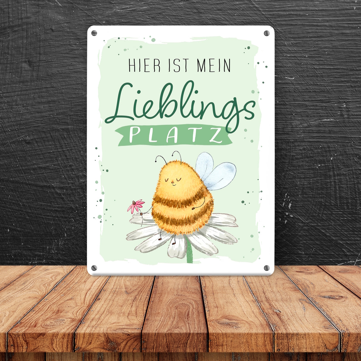 Pummel Biene Metallschild in 15x20 cm mit Spruch Hier ist mein Lieblingsplatz