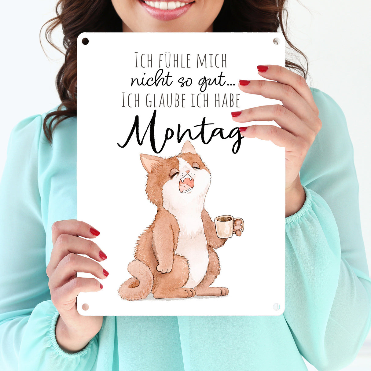 Katze Metallschild in 15x20 cm mit Spruch Montags fühle ich mich schlecht