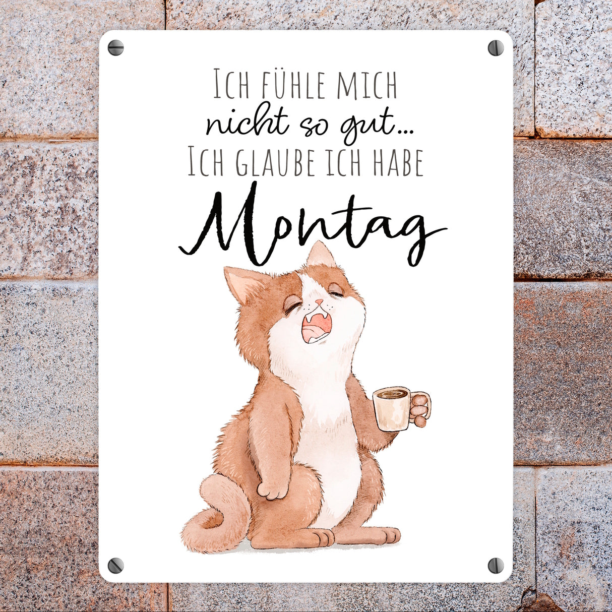 Katze Metallschild in 15x20 cm mit Spruch Montags fühle ich mich schlecht