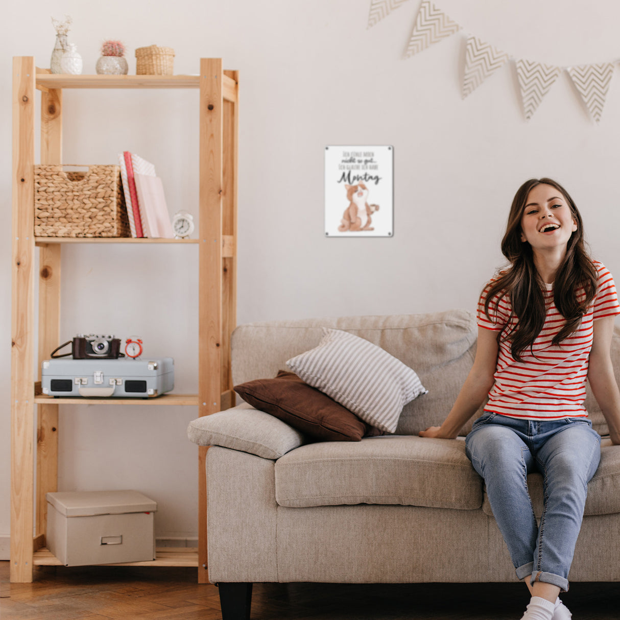 Katze Metallschild in 15x20 cm mit Spruch Montags fühle ich mich schlecht