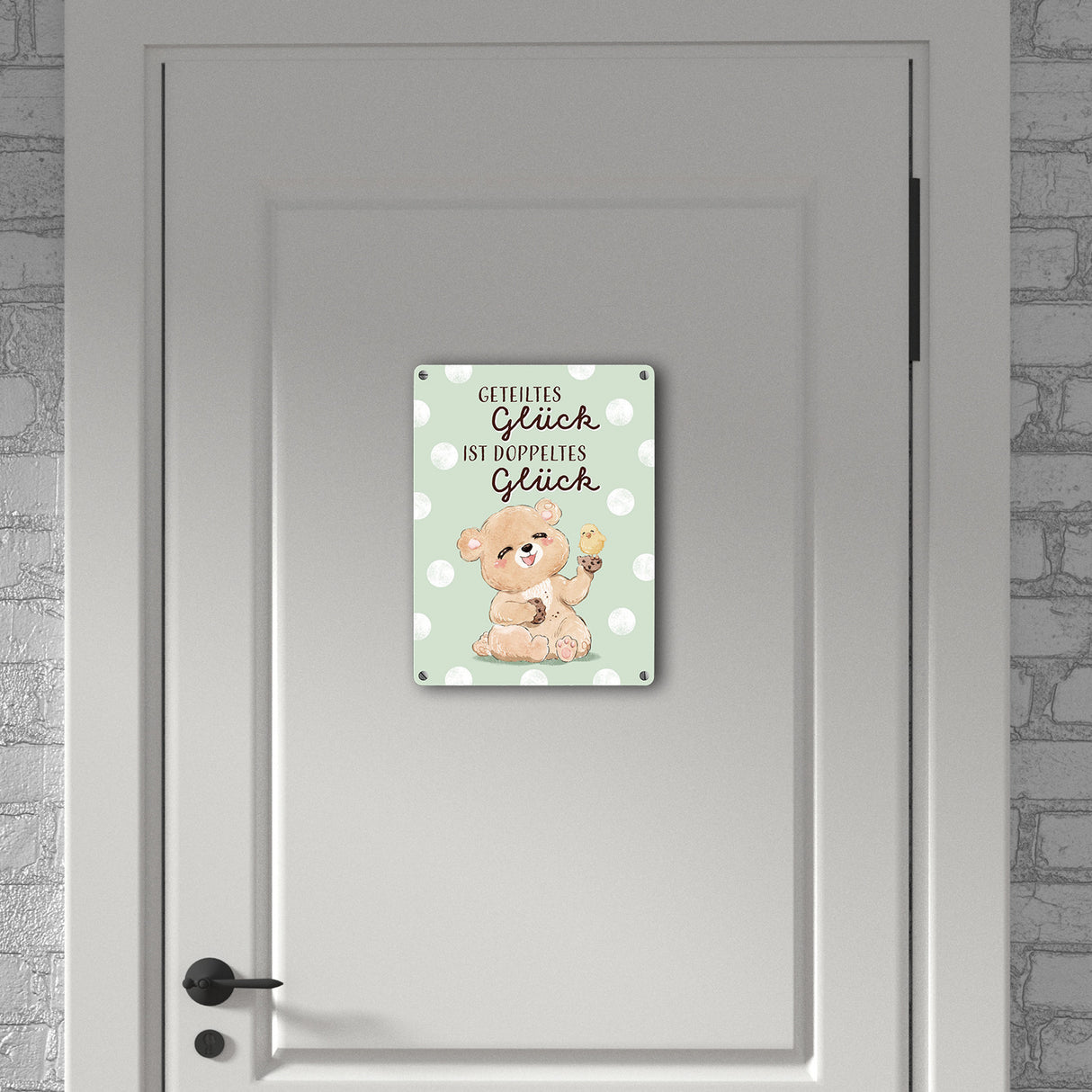 Bär Metallschild in 15x20 cm mit Spruch Geteiltes Glück ist doppeltes Glück