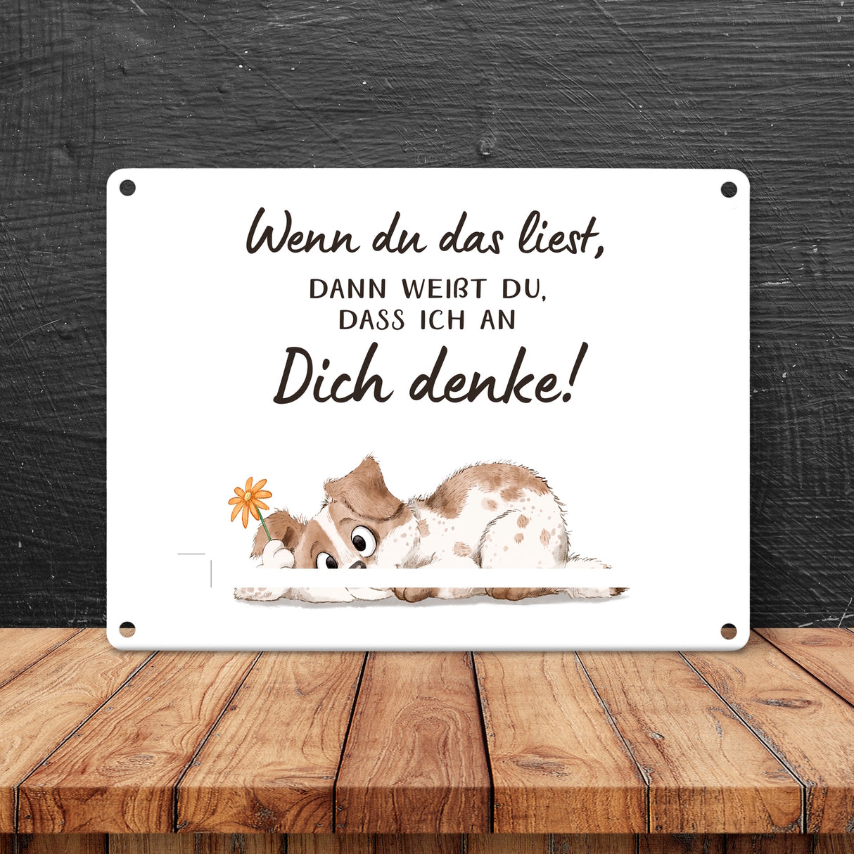 Hund Metallschild in 15x20 cm mit Spruch Ich denke an dich