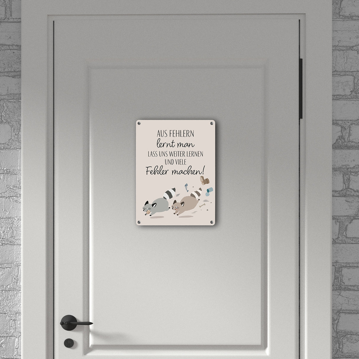 Waschbären Metallschild in 15x20 cm mit Spruch Fehler machen weiter lernen