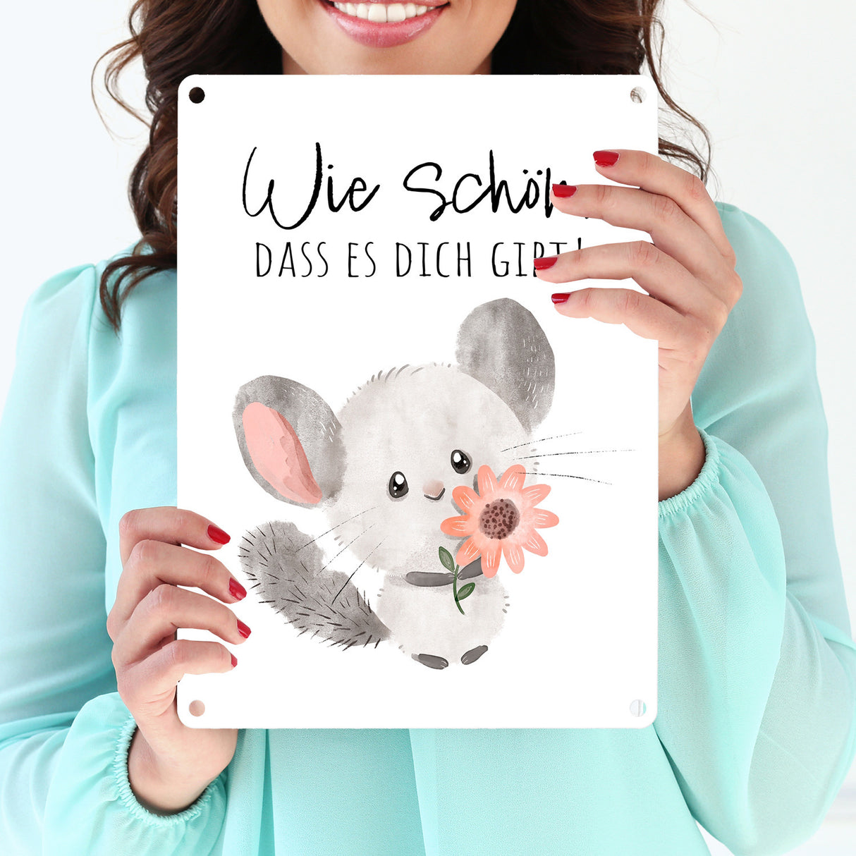Chinchilla Metallschild in 15x20 cm mit Spruch Wie schön dass es dich gibt