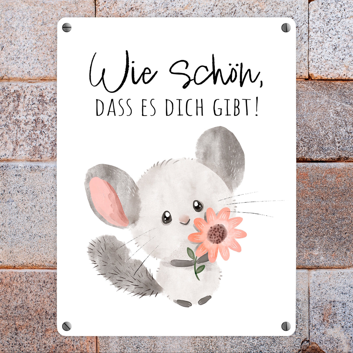 Chinchilla Metallschild in 15x20 cm mit Spruch Wie schön dass es dich gibt