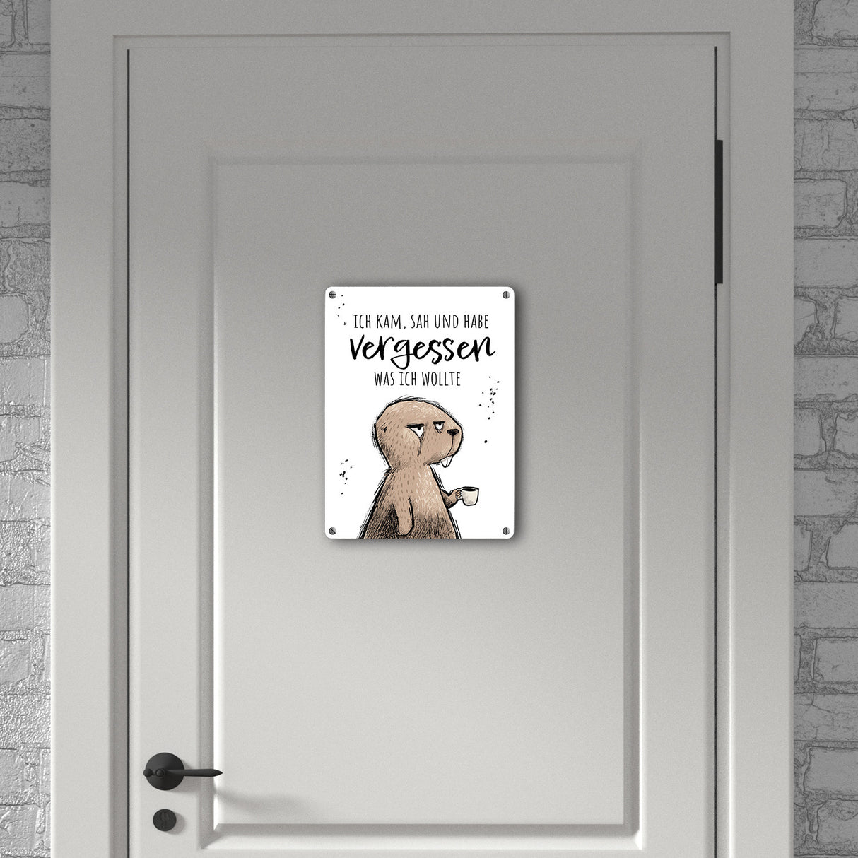 Biber Metallschild in 15x20 cm mit Spruch Kam, sah, habe vergessen