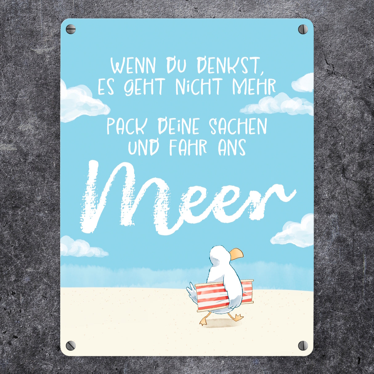 Möwe Metallschild in 15x20 cm mit Spruch Fahr ans Meer