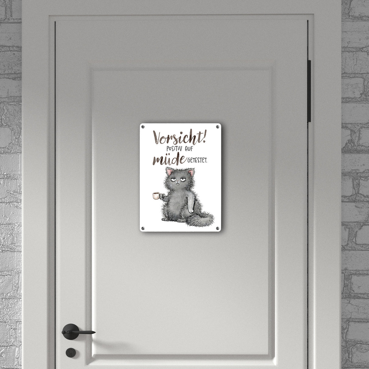 Katze Metallschild in 15x20 cm mit Spruch Vorsicht Positiv auf müde getestet