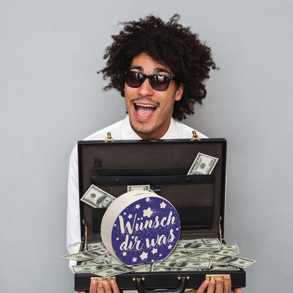 Sternenhimmel Spardose mit Spruch Wünsch dir was