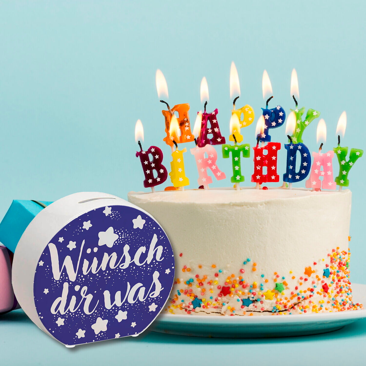 Sternenhimmel Spardose mit Spruch Wünsch dir was