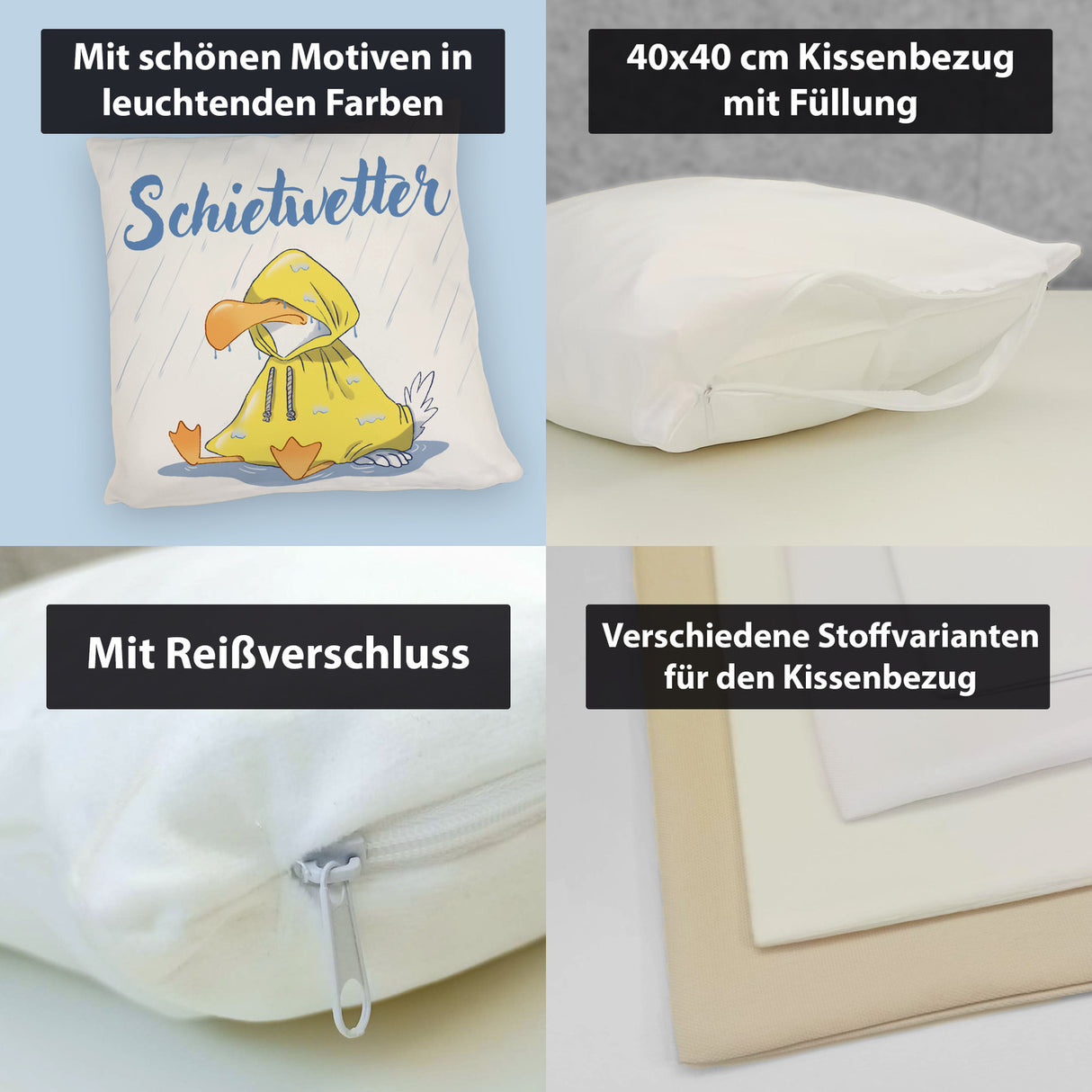 Möwe Kissen mit Spruch Schietwetter