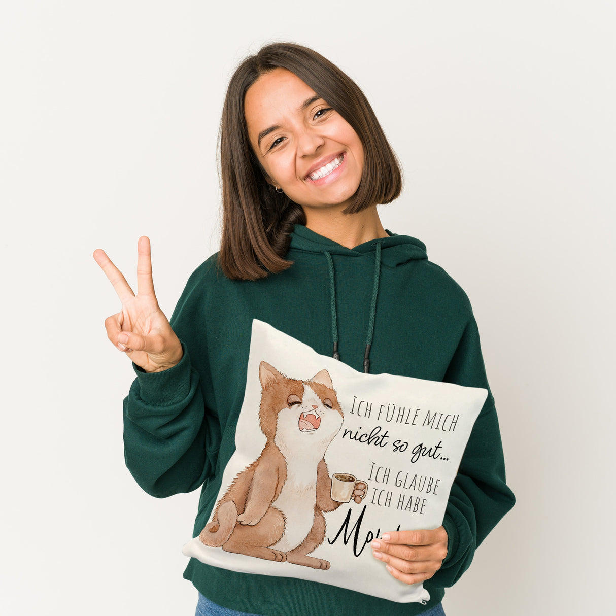 Katze Kissen mit Spruch Fühle mich nicht gut - habe Montag