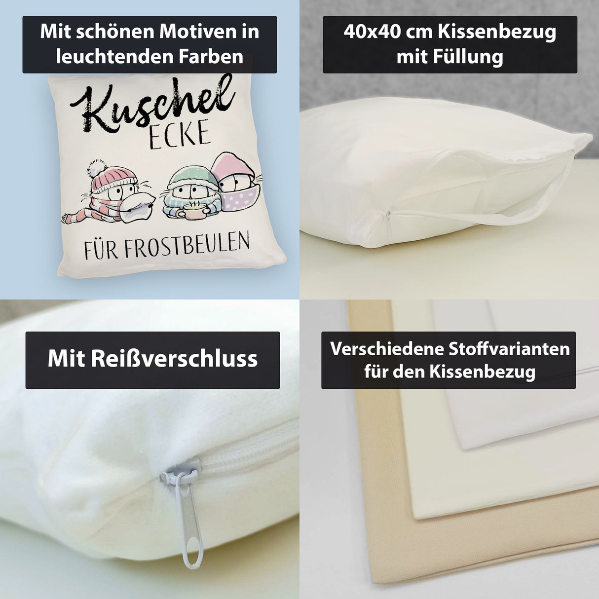 Frostbeule Kissen mit Spruch Kuschelecke für Frostbeulen