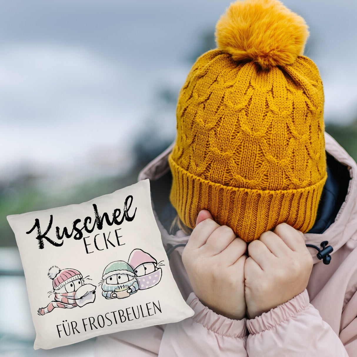Frostbeule Kissen mit Spruch Kuschelecke für Frostbeulen