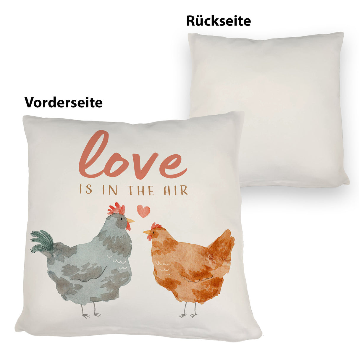 Hühner Kissen mit Spruch Love is in the air