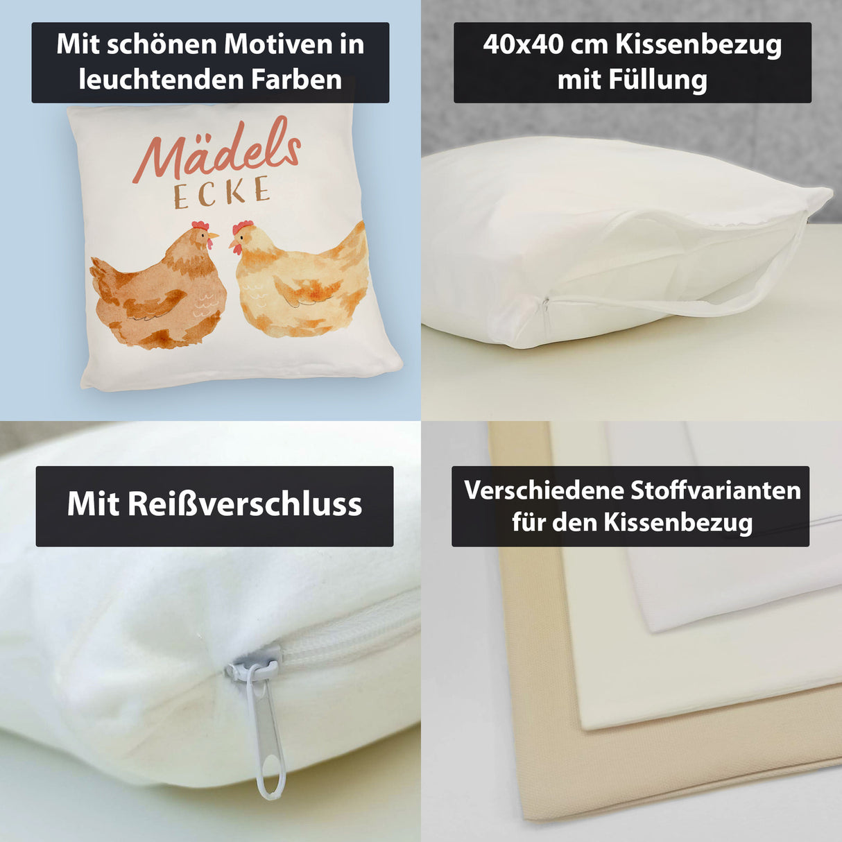 Hühner Kissen mit Spruch Mädelsecke