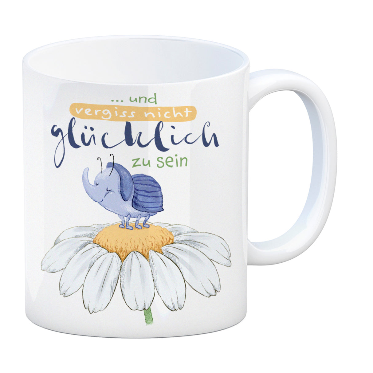 Käfer Kaffeebecher mit Spruch und vergiss nicht glücklich zu sein