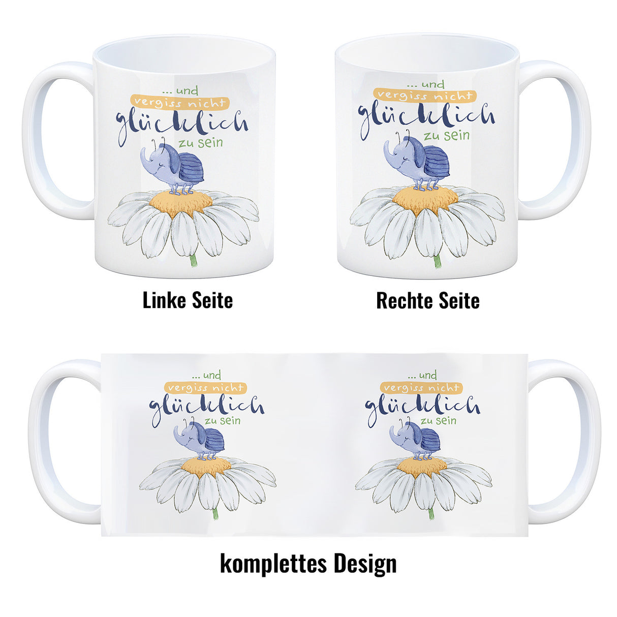 Käfer Kaffeebecher mit Spruch und vergiss nicht glücklich zu sein