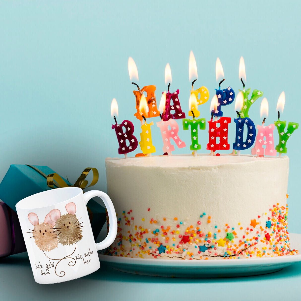 Mäuse Kaffeebecher mit Spruch Ich geb‘ dich nie mehr her