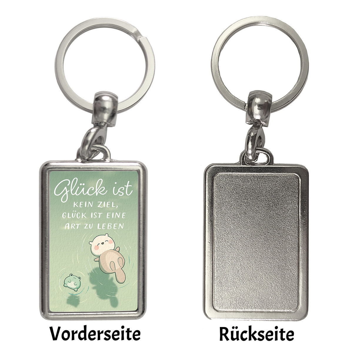 Otter und Frosch Schlüsselanhänger mit Spruch Glück ist Lebensweise kein Ziel