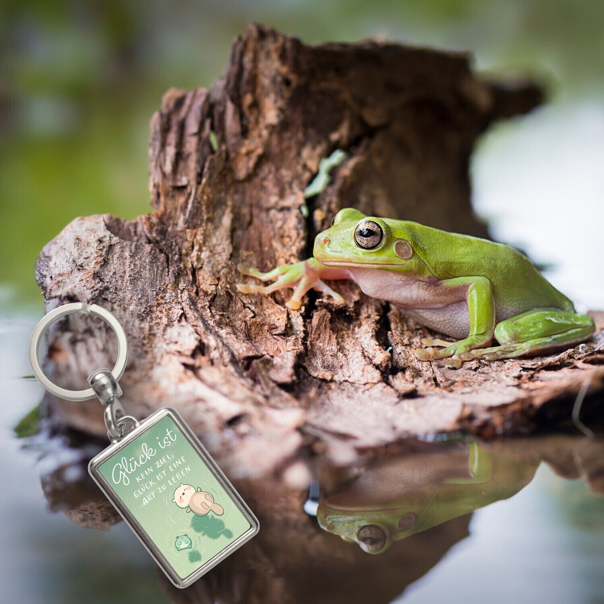 Otter und Frosch Schlüsselanhänger mit Spruch Glück ist Lebensweise kein Ziel