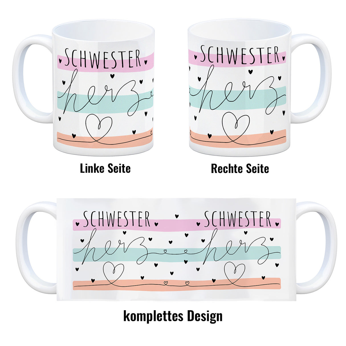 Herzen Kaffeebecher mit Spruch Schwesterherz