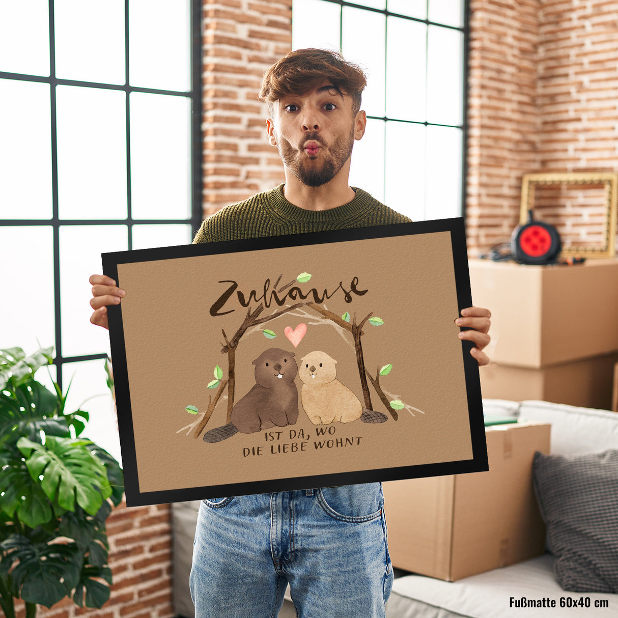 Biber Fußmatte in 35x50 cm mit Spruch Zuhause ist da wo die Liebe wohnt