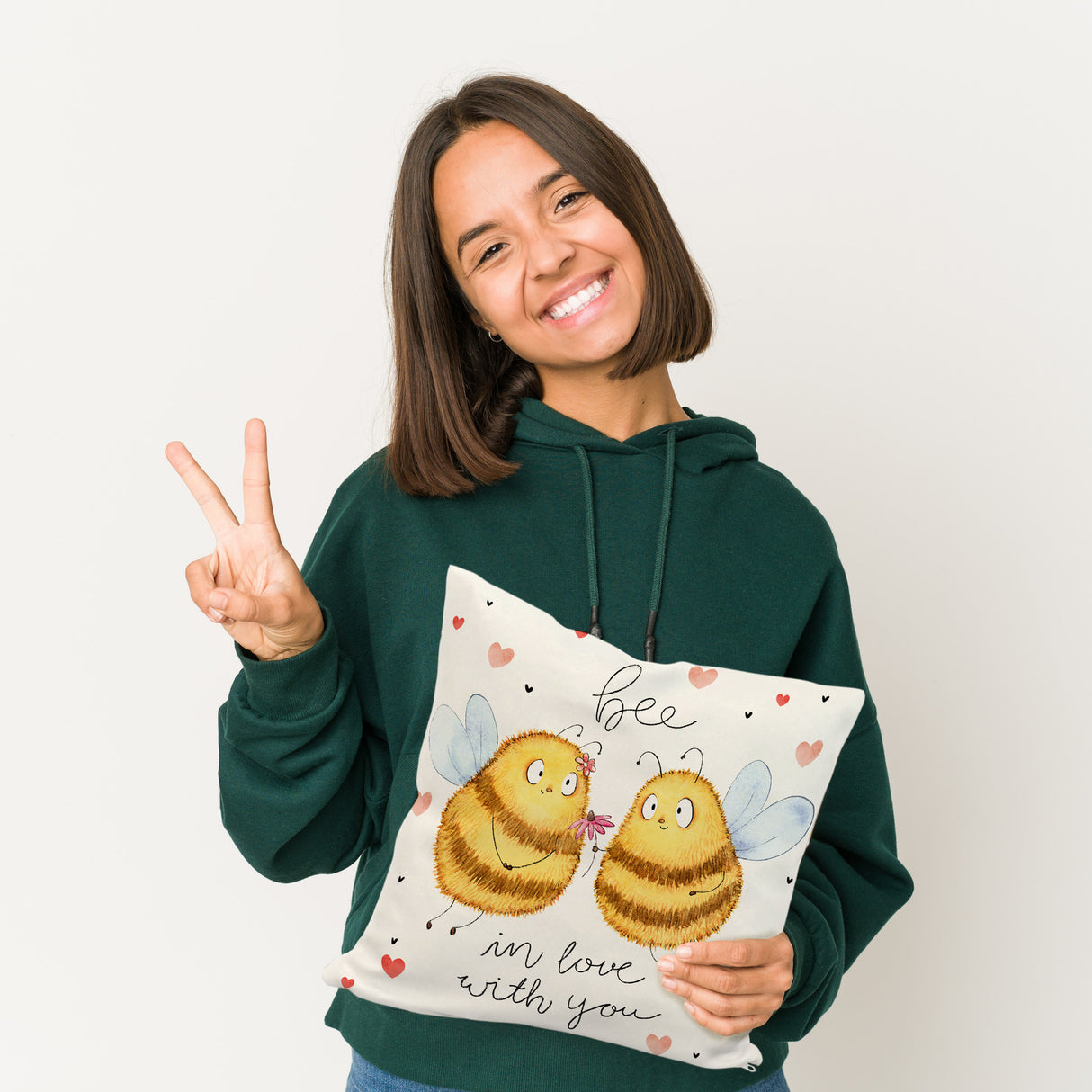 Pummel Biene Kissen mit Spruch Bee in love with you