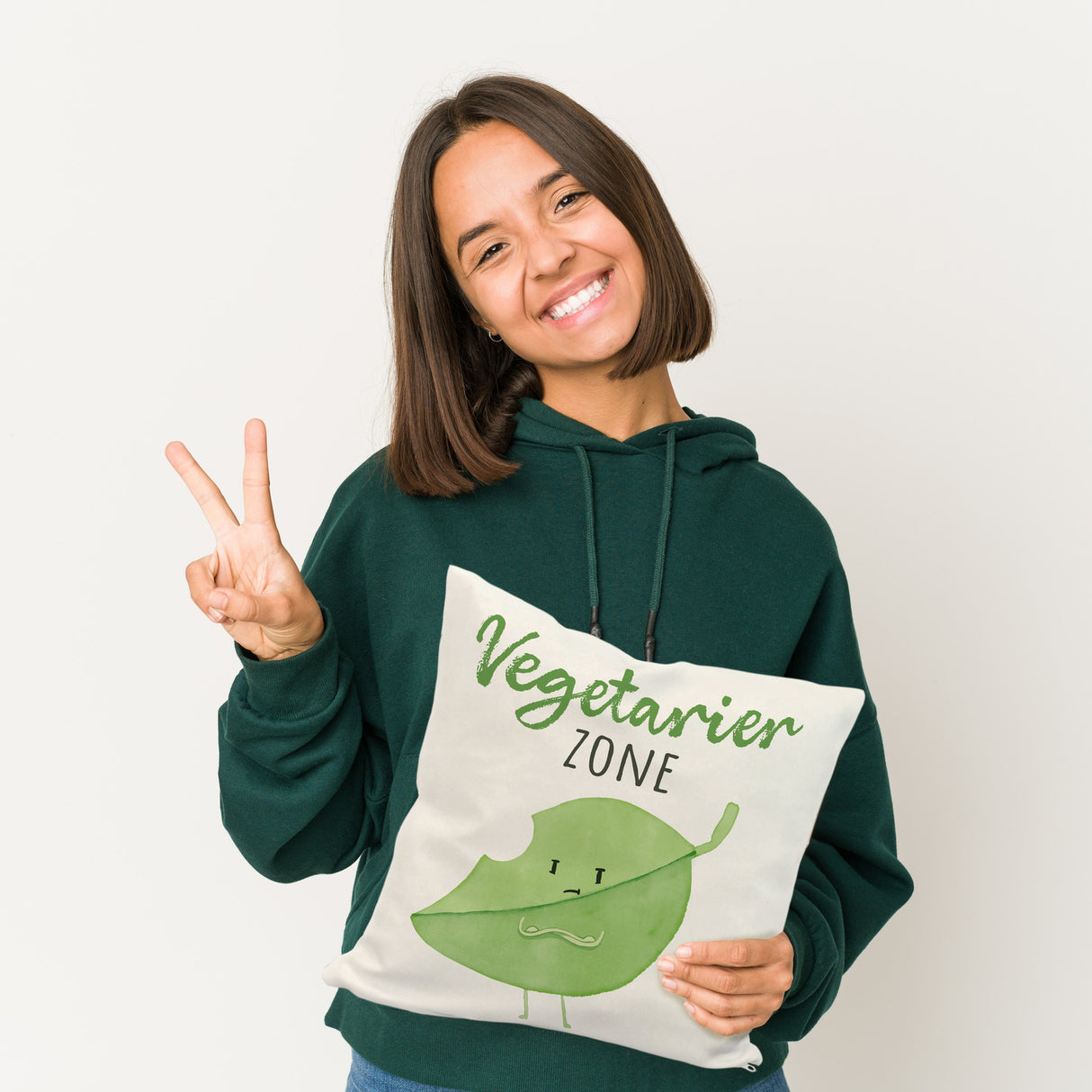 Blatt Kissen mit Spruch Vegetarier Zone