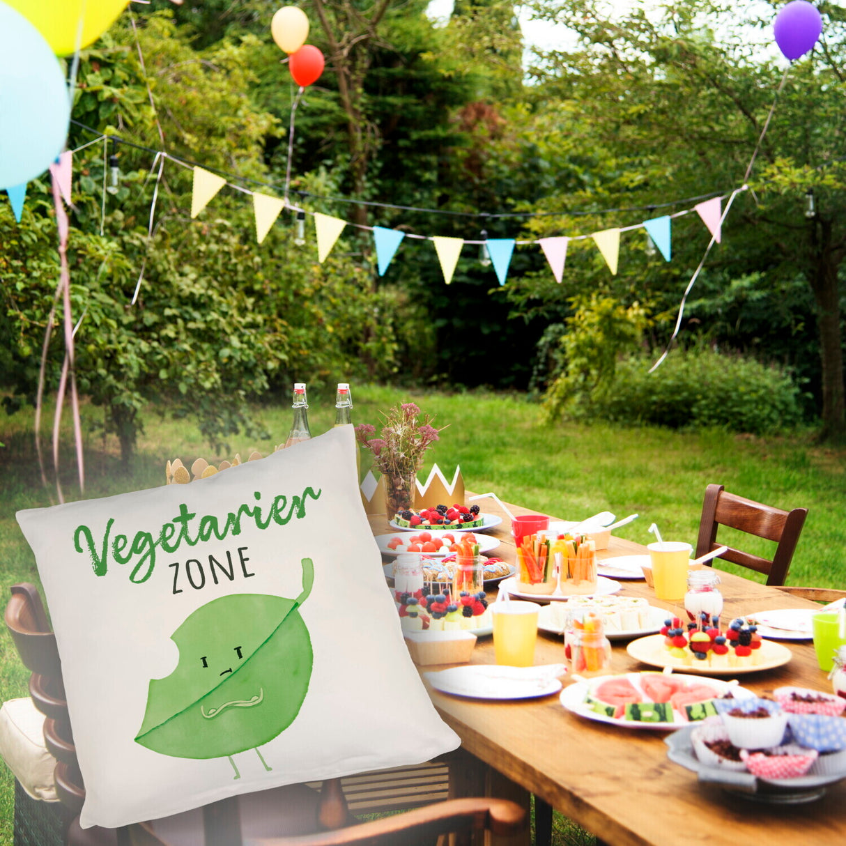 Blatt Kissen mit Spruch Vegetarier Zone