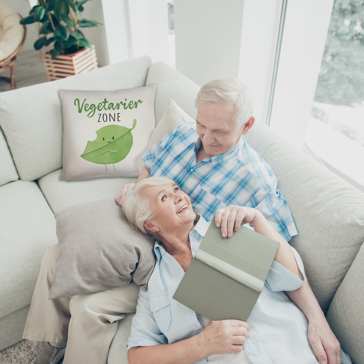 Blatt Kissen mit Spruch Vegetarier Zone