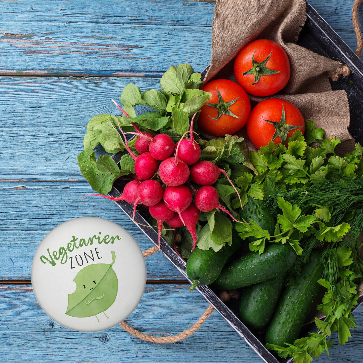 Blatt Magnet rund rund mit Spruch Vegetarier Zone