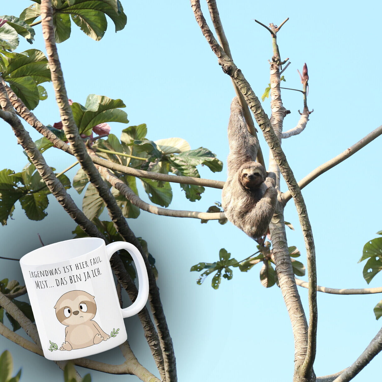 Faultier Kaffeebecher mit Spruch Ich bin faul