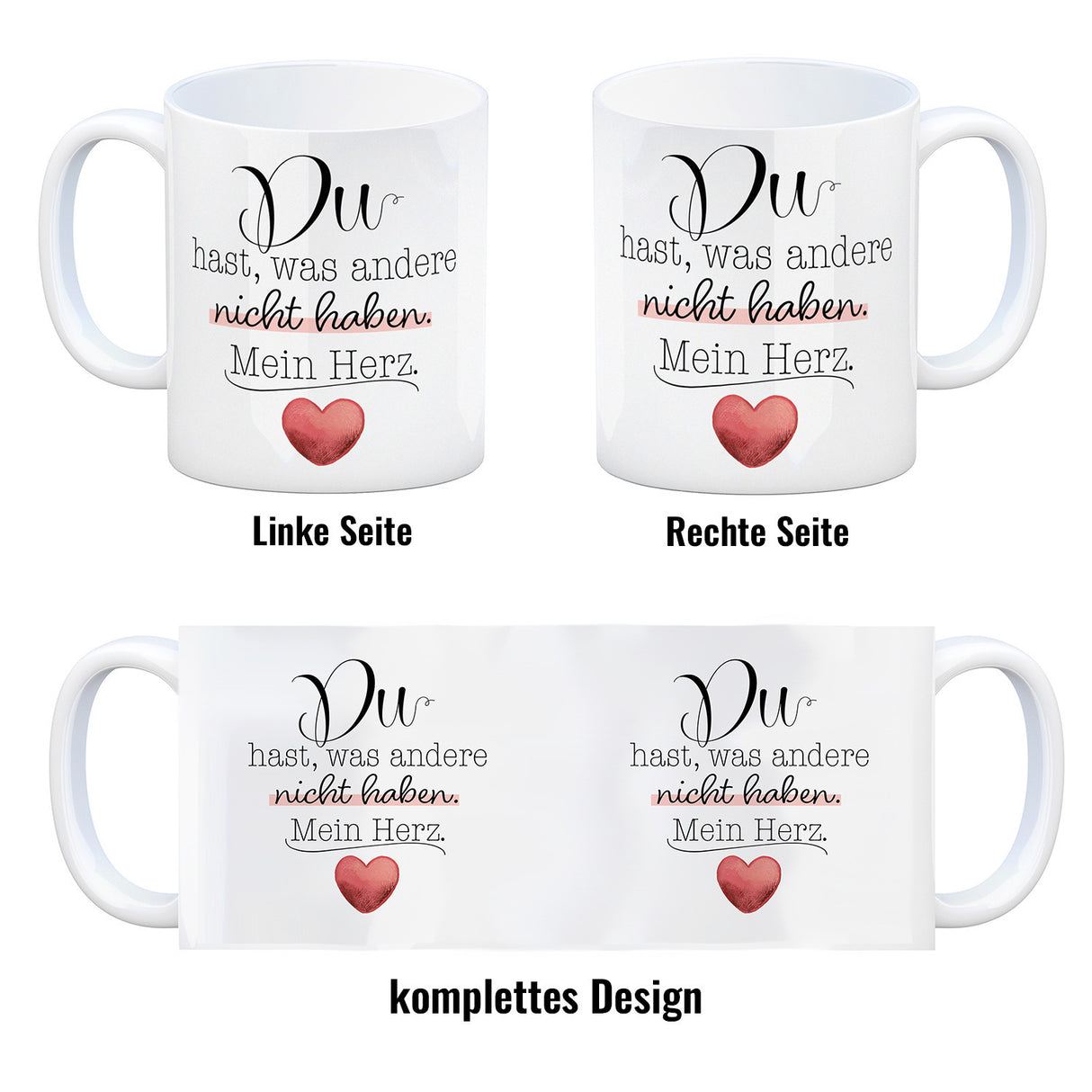 Herz Kaffeebecher mit Spruch Du besitzt mein Herz