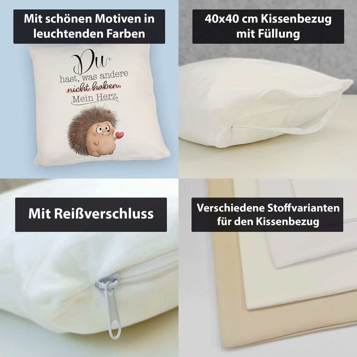 Verliebter Igel Kissen mit Spruch Mein Herz gehört dir allein