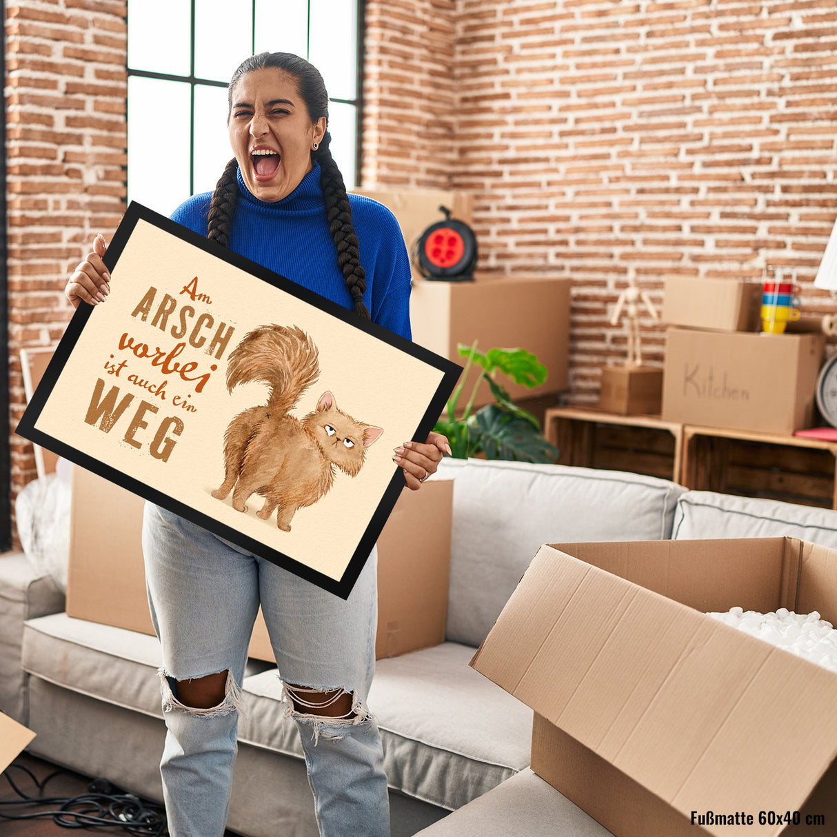 Katze Fußmatte in 35x50 cm mit Spruch Am Arsch vorbei ist auch ein Weg