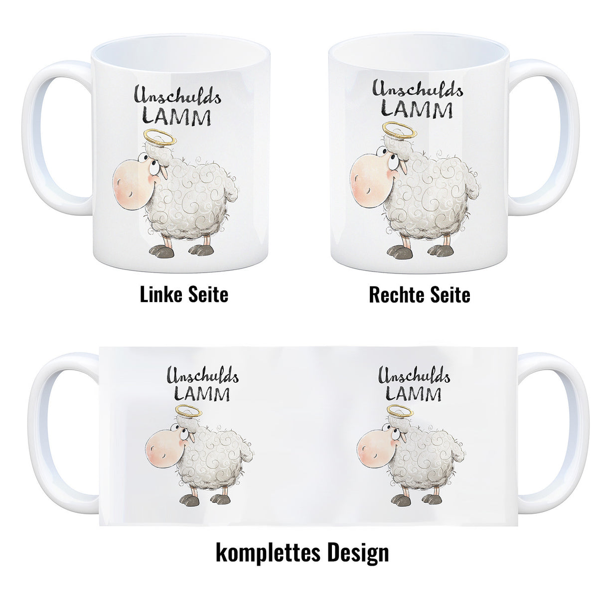 Schaf Kaffeebecher mit Spruch Unschuldslamm