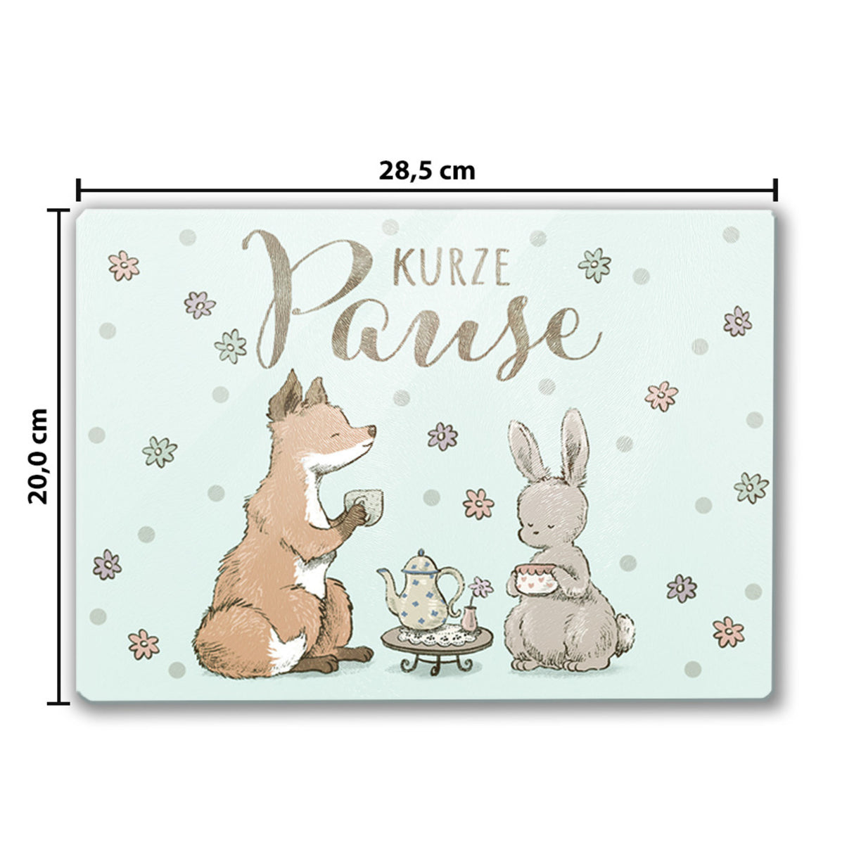 Fuchs und Hase Schneidebrett aus Glas Glas mit Spruch Kurze Pause