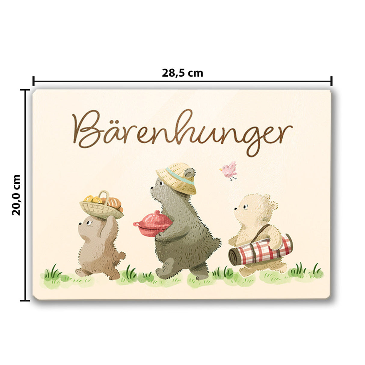 Bären Familie Schneidebrett aus Glas Glas mit Spruch Bärenhunger