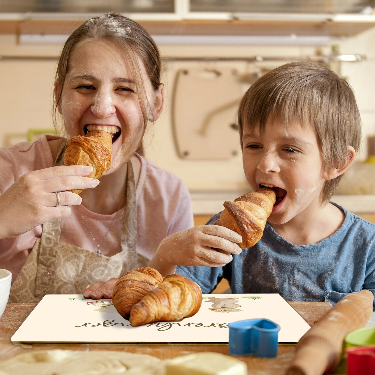Bären Familie Schneidebrett aus Glas Glas mit Spruch Bärenhunger
