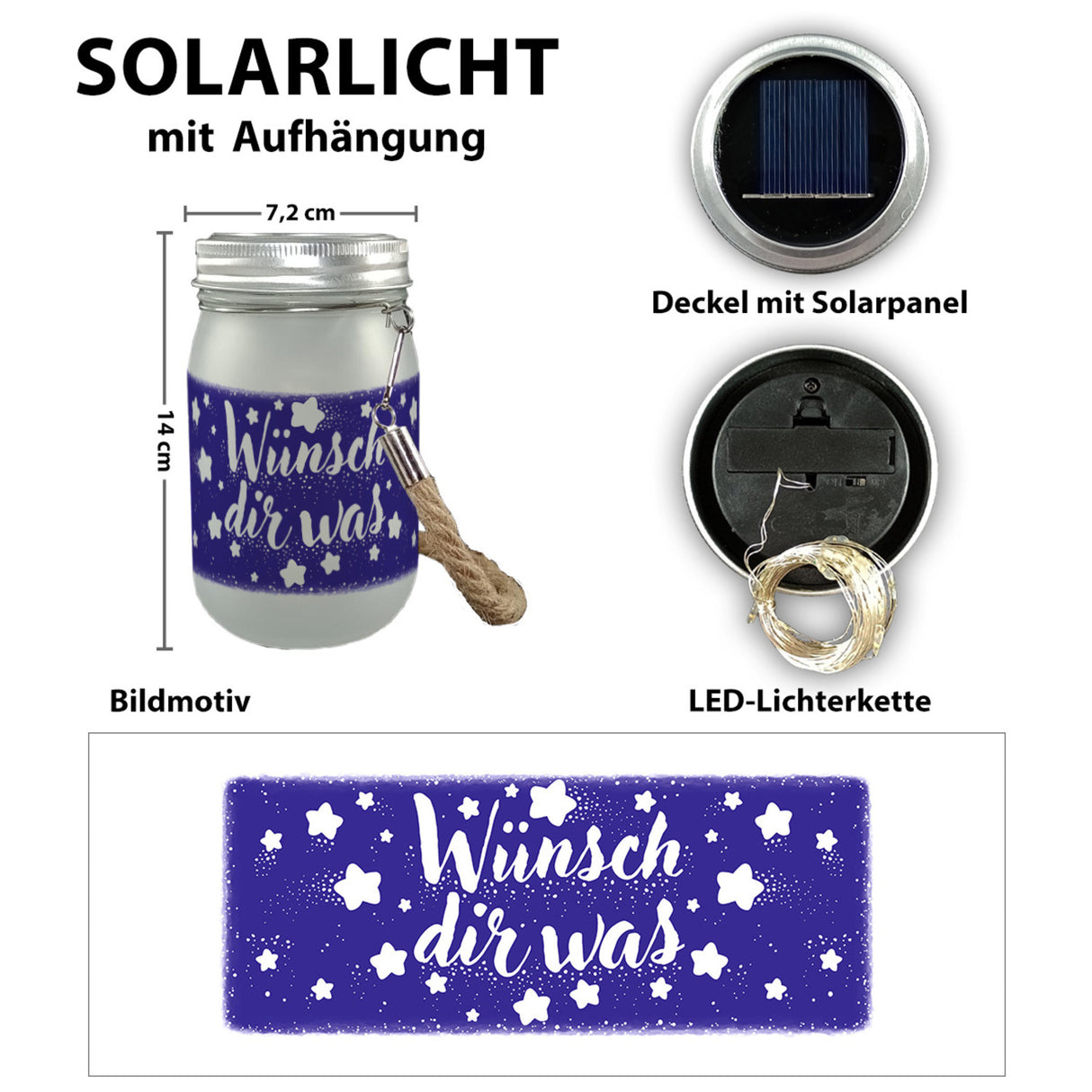 Sternenhimmel Solarlicht mit Spruch Wünsch dir was