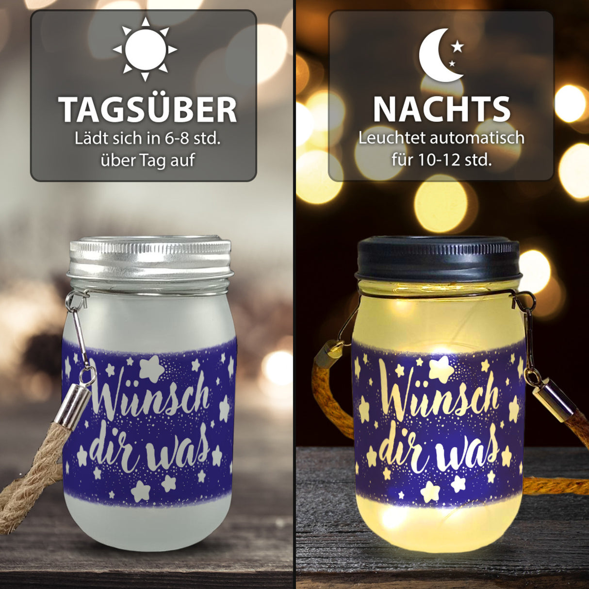 Sternenhimmel Solarlicht mit Spruch Wünsch dir was