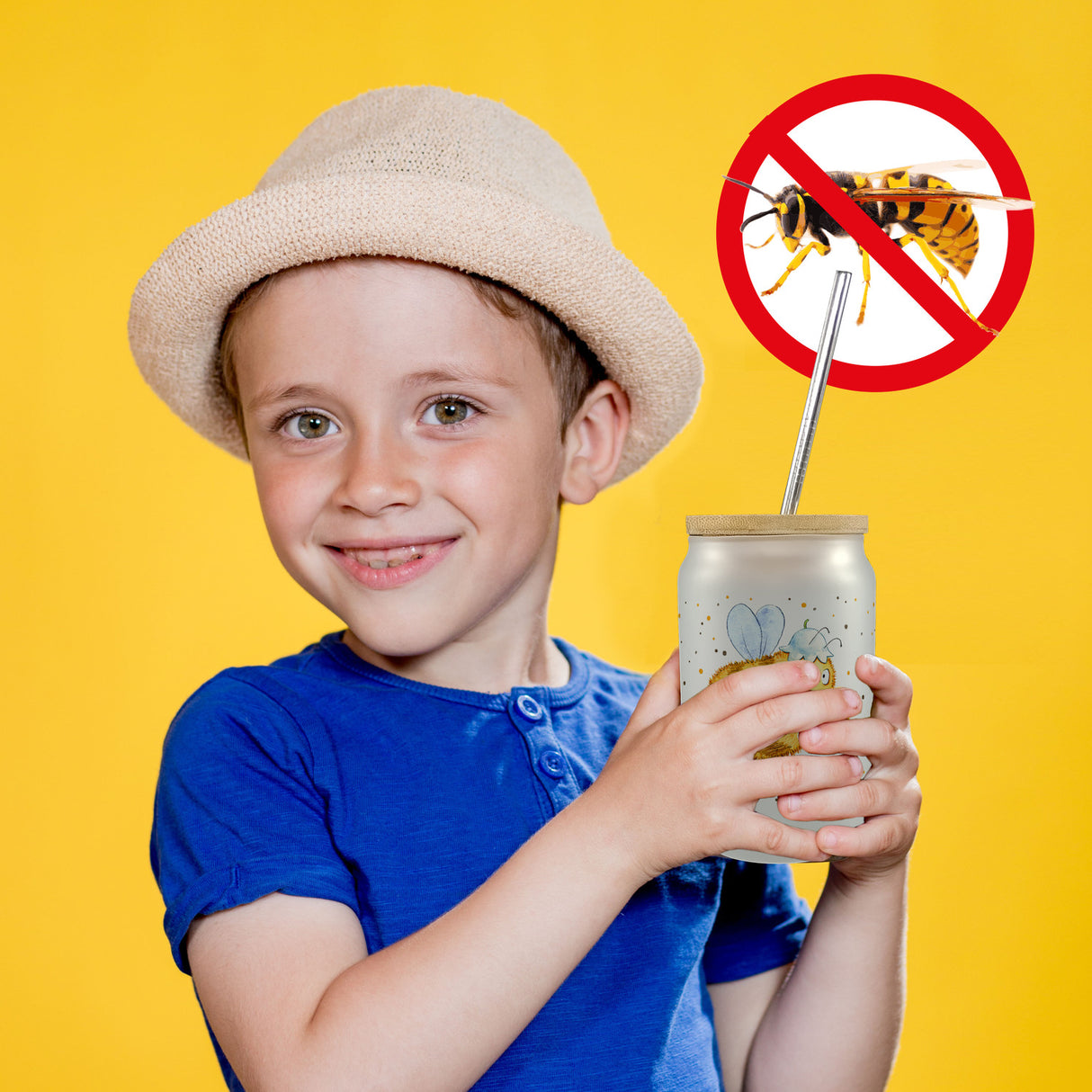 Pummel Biene Trinkglas mit Bambusdeckel mit Spruch Goldschatz