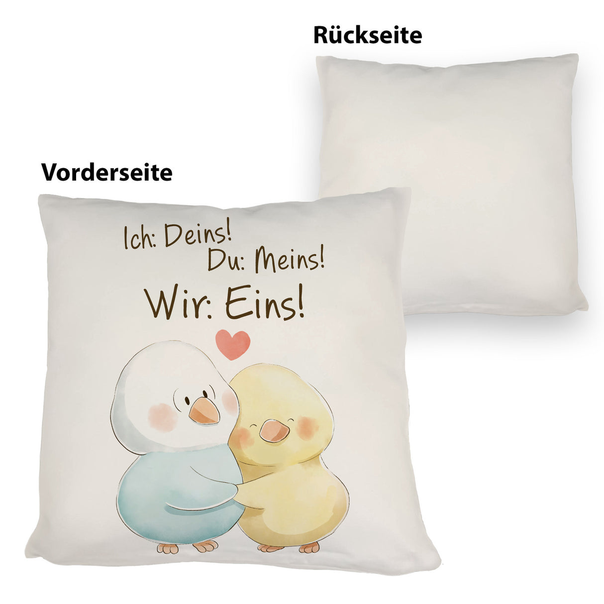 Vogelpaar Kissen mit Spruch Ich Deins Du Meins Wir Eins