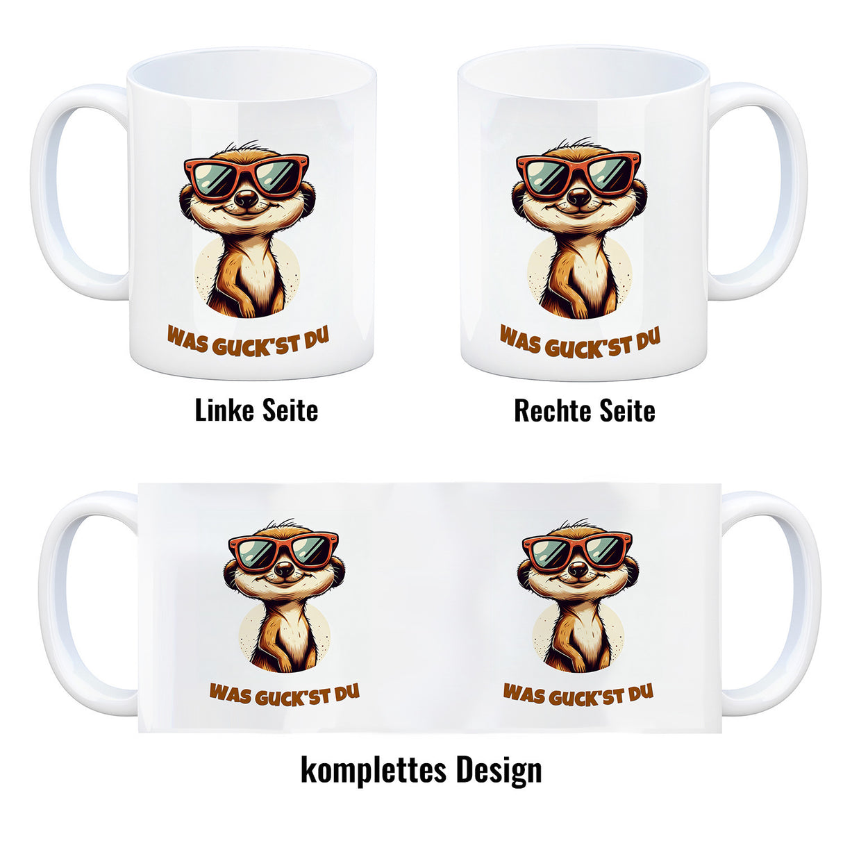 Erdmännchen Geschenke Kaffeebecher mit Spruch Was guckst du