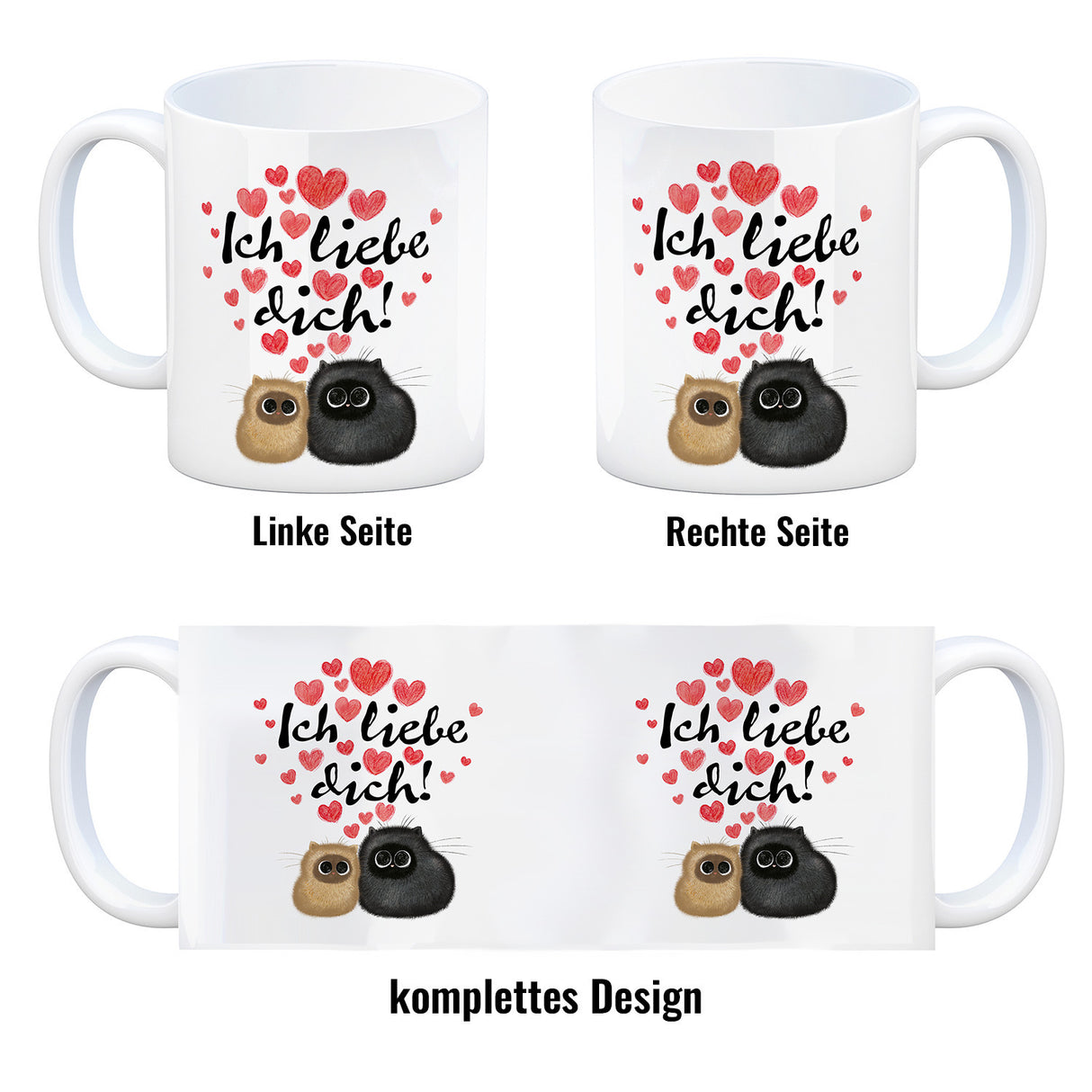 Knuffige Katzen Kaffeebecher mit Spruch Ich liebe dich