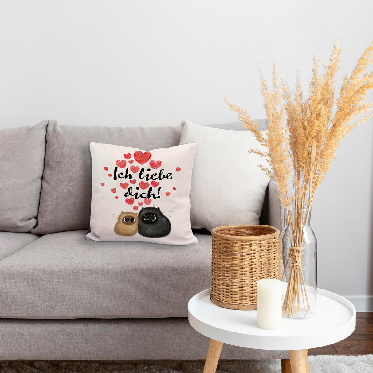 Knuffige Katzen Kissen mit Spruch Ich liebe dich