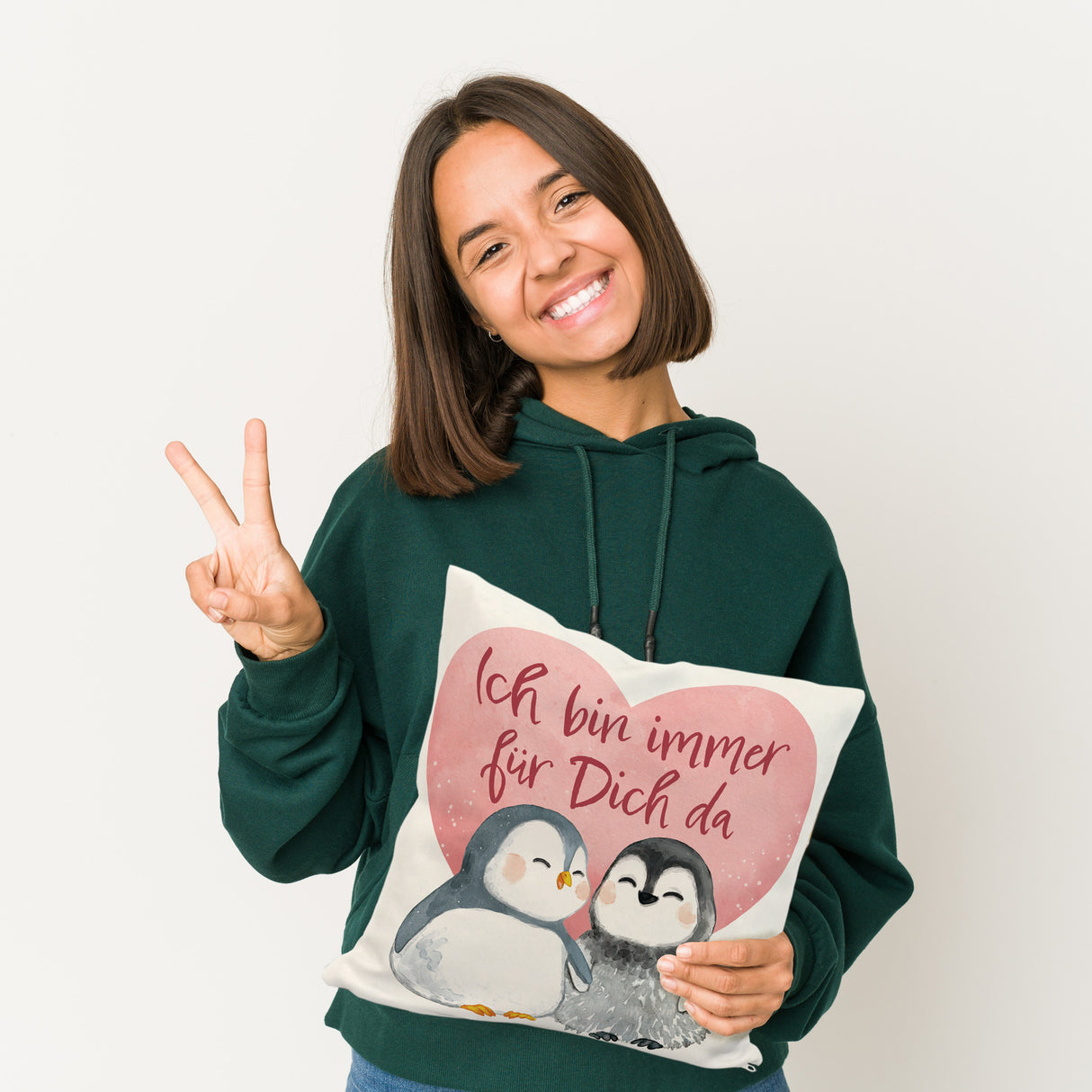 Pinguin Paar Kissen mit Spruch Ich bin immer für dich da